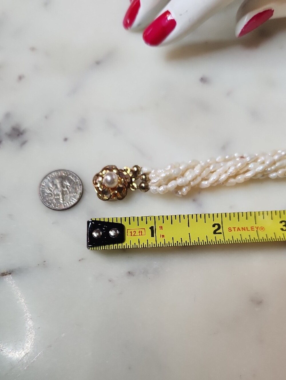 Vintage Freshwater Pearl Beaded | Gold-Tone Ornate Push Clasp Bracelet - Picture 9 of 10